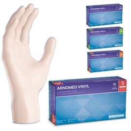 Arnomed Vinyl Disposable Gloves, Small, Pack of 100, Powder-Free, in Sizes S / M / L / XL