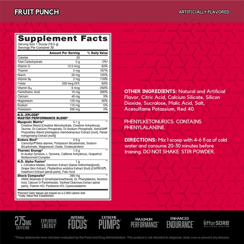 BSN N.O.-XPLODE Pre Workout Powder, Energy Supplement for Men and