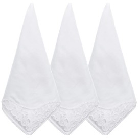 3 PCS White Handkerchiefs for Women Soft Cotton Elegant Embroidery Lace Pure Color Daily Accessory Suitable for Afternoon Tea Party Wedding Party