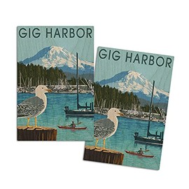 Gig Harbor, Washington, Day Scene (4x6 Birch Wood Postcards, 2-Pack Stationary, Rustic Home Wall Decor)