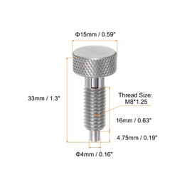 sourcing map 2Pcs Spring Plunger with Knurled Handle M8x1.25 Pin Dia.4mm Retractable Release Pins Stainless Steel Non-Locking Retractable Index Plunger for Industrial Equipment Location Pin