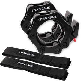TITANKARE Olympic Barbell Clips Combo - 2 Inch Barbell Clamps and Wrist Support Straps, Gym Barbell Bar Accessories, Locking Barbell Collars for Fitness Weightlifting, Quick Release Weight Bar Clips