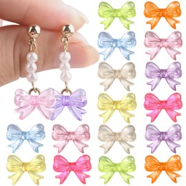 50pcs Acrylic Beads Transparent Mixed Color Bow Beads for Bracelets,Bowknot Aesthetic Beads Pretty Beads DIY Crafts Accessories Pendants,Cute Beads for Jewelry Making Bracelet Earrings(18x14mm)