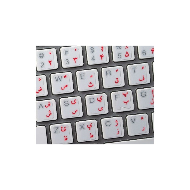 Pashto Keyboard Stickers with RED Lettering ON Transparent Background for