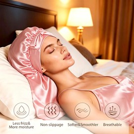 Pink Large Satin Sleep Bonnet, Adjustable Wrap for Braids, Locs & Curls.