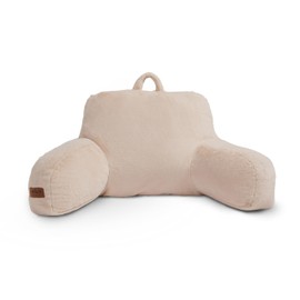 UnHide Squish Backrest Pillow - A Large Pillow with Arms for Sitting Up in Bed, Reading or Lounging - Removable, Washable Faux Fur Cover, Beige
