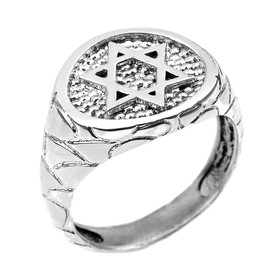 Claddagh Gold Men's Solid 925 Sterling Silver Textured Star of David Ring (Size 8)