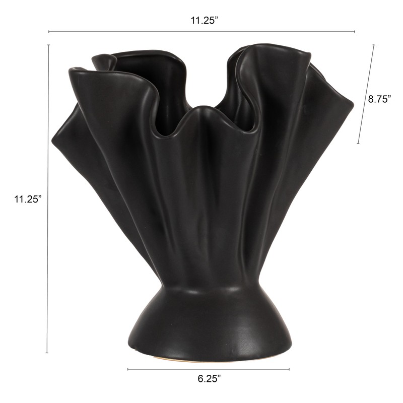 Bloomingville Stoneware Ruffled Vase with Reactive Glaze, Black