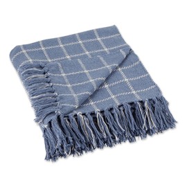 DII Transitional Checked Plaid Woven Throw, 50x60, Stonewash Blue