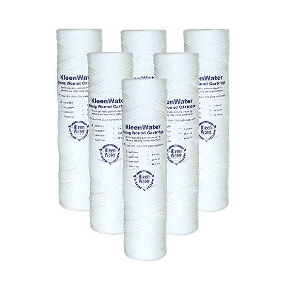 KleenWater KW2510SW Replacement String Wound Water Filters Cartridges, Dirt Rust Sediment Filtration, Set of 6