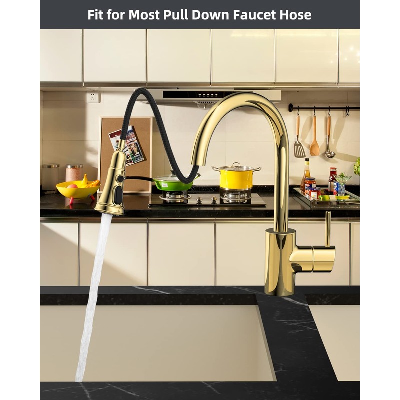 Hibbent Gold Pull Down Faucet Spray Head, 3 Function Faucet