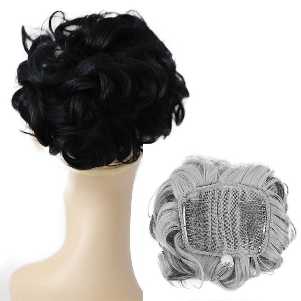 PRETTYSHOP BUN Up Do Hair Piece Hair Ribbon Ponytail Extensions Draw String Scrunchie wavy Black # 1 HK101