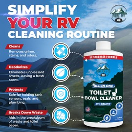Pure RV Toilet Bowl Cleaner, 5X Stronger Stain & Odor Eliminator, Sensor Safe & Non-Acid Formula, Septic Safe Toilet Cleaner Liquid, Quick Action Clean for RV and Camper Toilets, 32 oz