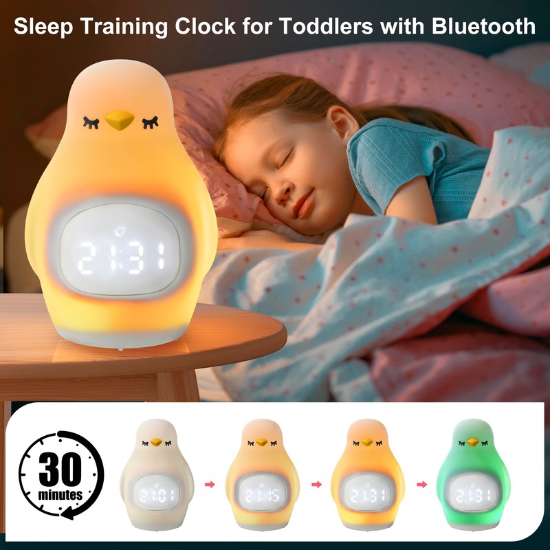 Kids Sleep Training Alarm Clock: App Control Night Light, Silicone,
