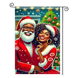 Nuxovilar Christmas Garden Flag - African American with Black Mrs. Claus, Nativity Scene - Holiday Yard for Patio, Farmhouse Lawn - Double Sided 12x18 Inch.