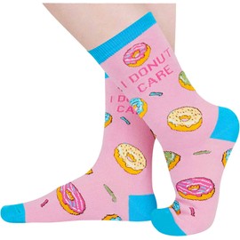 HAPPYPOP Womens Crazy Socks Funny Socks For Girls, Donut Socks Donut Gifts, I Donut Care