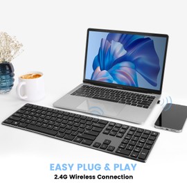 TIETI K01R Wireless Keyboard, 2.4G Slim and Compact Wireless Keyboard with Numeric Keypad, Long Battery Life, Lag-Free for PC Laptop Computer Windows, Space Grey