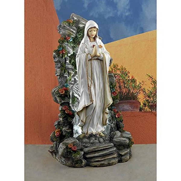 Design Toscano Blessed Virgin Mary Religious Illuminated Garden Grotto Sculpture, 19 Inch, Resin, Full Color Finish