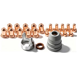 PT-80 IPT 80 PTM-80 PT-80 Plasma Cutter Torch Consumables Kit,⌀10 Tips(1.0mm)+10 Electrodes+Retaining Cap+Spacer+Swirl Ring（23Pcs Kit）