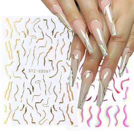 French Line Nails Art Stickers Decals Color Wave Line Nail Stickers 3D Self-Adhesive Nail Art Supplies 8PCS Swirl Strips Lines Design Nail Decals Manicure DIY French Tips Nail Art Guides Accessory