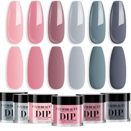 AZUREBEAUTY Dip Powder Nail Set, All Season 6 Colors Nude Pink Gray Dipping Powder Nail Starter Kit French Art Manicure DIY at Home Gifts for Women Girls, No Need Nail Lamp Cured