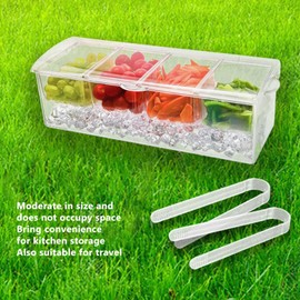 BTSEURY Ice Chilled Condiment Server, Plastic Storage Cold Food Container Clear Sauce Caddy Serving Tray Container with Lid (4 Compartment)