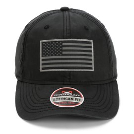 Waxed Cloth American Flag Cap American Fit US Flag Cap Fits Head Size MD - 2X (Black)