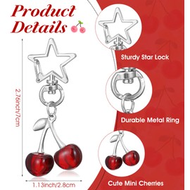 ValueBargain Cherry Keychain, 7 cm Cherry Keyring Bag Charm with Metal Star Lock & Y2K Design for Women Girls Car Keys, Purse, and Backpack (Silver & Red)