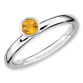 Stackable Expressions Sterling Silver High 4mm Round Citrine Stackable Ring Size 9