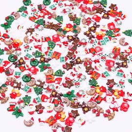100pcs Christmas Slime Flatback Charms, Assorted Craft Resin Ornaments Miniature Ornaments Set, Santa Snowman Tree Bell Resin Decoration for Craft Making, Ornament Scrapbooking DIY Crafts