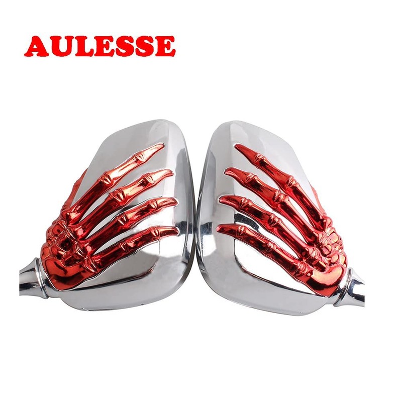 AULESSE 1 Pair Left Right Universal Motorcycle Scooter Chrome Skull