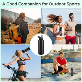 DOMICARE 40 oz Insulated Water Bottle, Vacuum Insulated Stainless Steel Sports Water Bottle with Straw Lid & Spout Lid, Leakproof, Reusable - Travel, Camping, Bike, Black