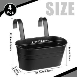 Hicarer 4 Pcs Metal Hanging Flower Pot Outdoor Plants Iron Hanging Bucket Planter Outside Fence Planter Boxes Holder Bulk with Detachable Hook for Wall Garden Balcony Window Indoor (Black)