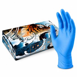 Mummy - Guantes de nitrilo con textura azul de 4 mil, guantes desechables sin polvo para tatuajes, salón de belleza, limpieza en el hogar, jardinería, etc. (S-100)