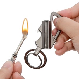 UOOPHEE 3 in 1 Permanent Match Bottle Opener Keychain Kerosene Refillable, Waterproof Survival Fire Starter Lighter, Perfect for Outdoor Camping Fire-Lighting Emergency Survival Gear