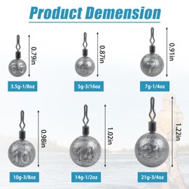 Fishing Weights Drop Shot Weights- 20PCS Bass Casting Fishing Sinkers Saltwater Egg Sinker Fishing Weight Swivel Round Shaped Cannonball Sinker for Drop Shot Rig Bass Fishing