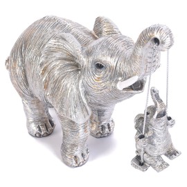 FriyGardcn Cute Elephant Statue Silver Elephant Animal Accents Brings Good Luck, Health, Strength Decorations for Home, Shelf, Living Room