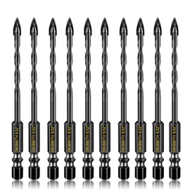 10 Pcs 5/32" Masonry Concrete Drill Bit Set for Tile Brick Glass Plastic Wood, Cross Tungsten Carbide Tip, Hex Shank, Work with Ceramic Porcelain Tile Wall Mirror Paver, 5/32 Inch Drill Bits,4mm