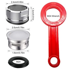 6PCS Faucet Aerator Bathroom Sink Aerator Standard Replacement Parts with Brass Shell 15/16 Inch 24mm External Thread Aerator Faucet Filter with Gasket and Wrench Suitable for Kitchen and Bathroom