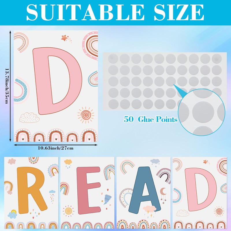 Qeeenar Reading Posters Read Sign Set Boho Library Decor Classroom