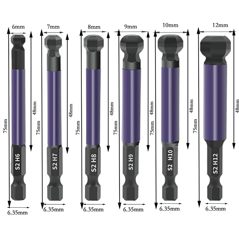12 Pcs 75mm Hex Bit Set, 2MM-12MM 1/4’ Hex Shank