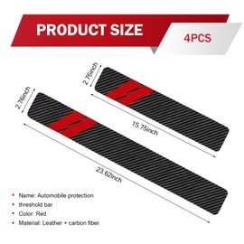 SLIMI 4 PCS Door Sill Protector Stickers, Carbon Fiber Anti-trampling Door Sill Protector, Self-Adhesive Welcome Pedal Entry Guard Decoration, Universal for Most Cars, Trucks, SUVs (Red)