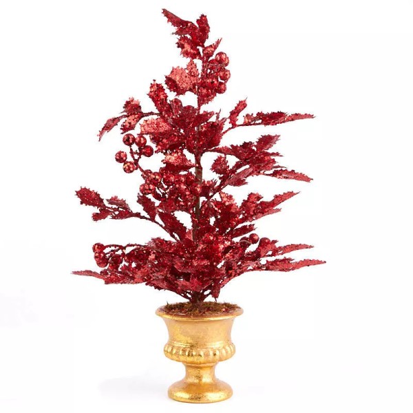 Unbranded 20" Sparkling Red Glittered Artificial Holly Tree Topiary with