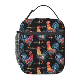 ainori - Lonchera de gallo reutilizable y colorida para niños y mujeres, adultos, bolsa de almuerzo aislada de pollo negro, bolsa de poliéster para la escuela, picnic, trabajo, viajes, playa o
