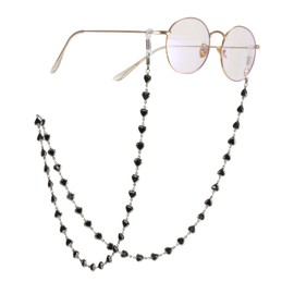 TEAMER Fashion Colorful Heart Eyeglass Chain Sunglass Strap Eyeglass Holder Butterfly Beaded Reading Glass Strap for Women, Black Heart - Silver Chain, 30.71*0.26 inch