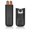 cgaplus 2-Finger Leather Cigar Case with Cutter Leather Lined Cigar