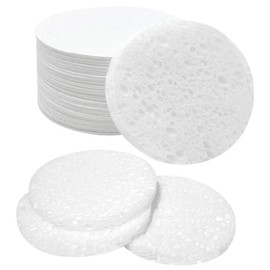 ClimbFun 50-Count Compressed Facial Sponges,100% Natural Cellulose Face Makeup Sponge Cosmetic Spa for Face Cleansing,Exfoliating Mask, Removal Beauty Make Up Pads ，Reusable Konjac Mask Remover Cloth（White.Round）