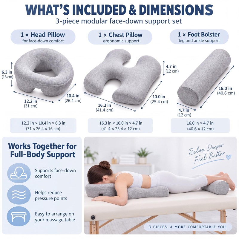 Face Down Massage Pillow Set with Breast and Leg Support