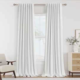 Guken White 100% Blackout Curtains 132 Inch Length 2 Panels Set for Living Room Bedroom Back Tab Thermal Insulated Black Out Linen Drapes Room Darkening Window Curtains