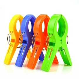 Large Plastic Clothes Pegs, Pack of 4, Colorful Clothes Pegs, Windproof for Beach Towel, Clothes, Blankets, Bedding